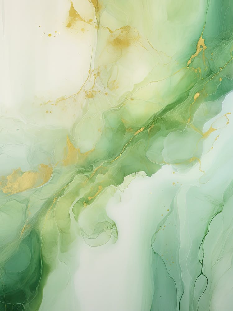 Green, White, Gold Flow Asbtract Painting 1