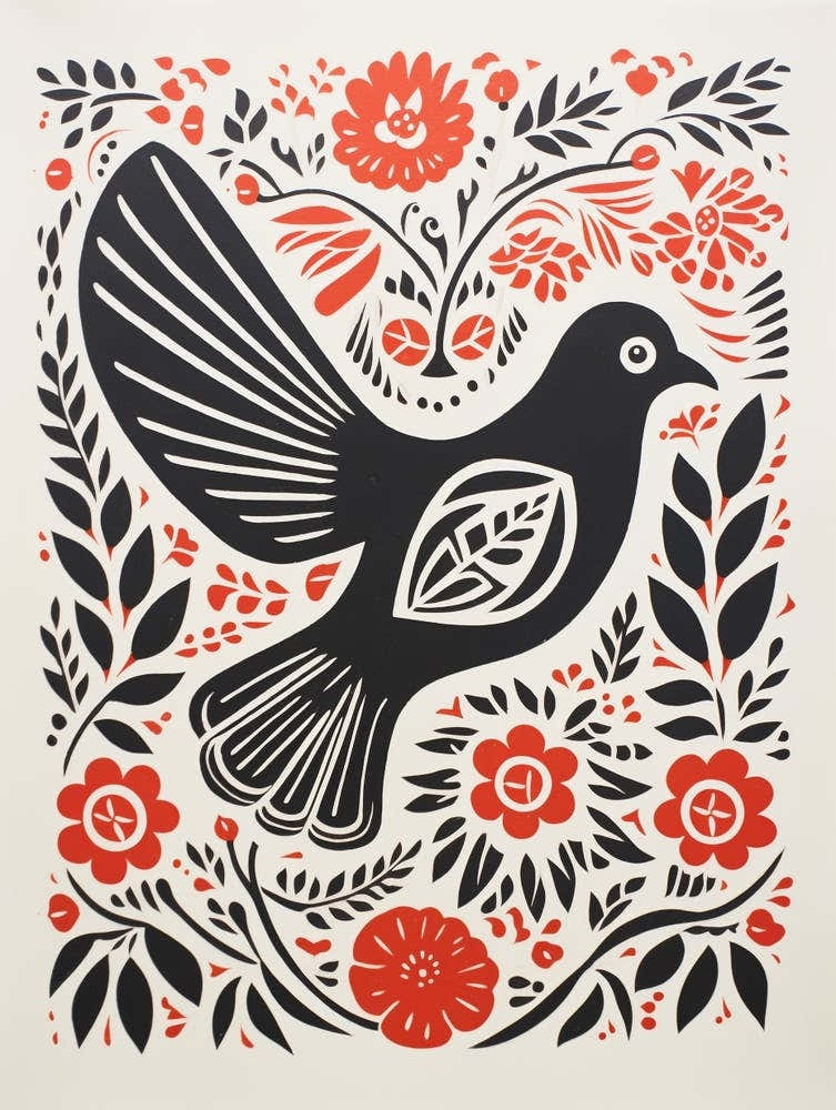 Vintage Bird Linocut Dove 1