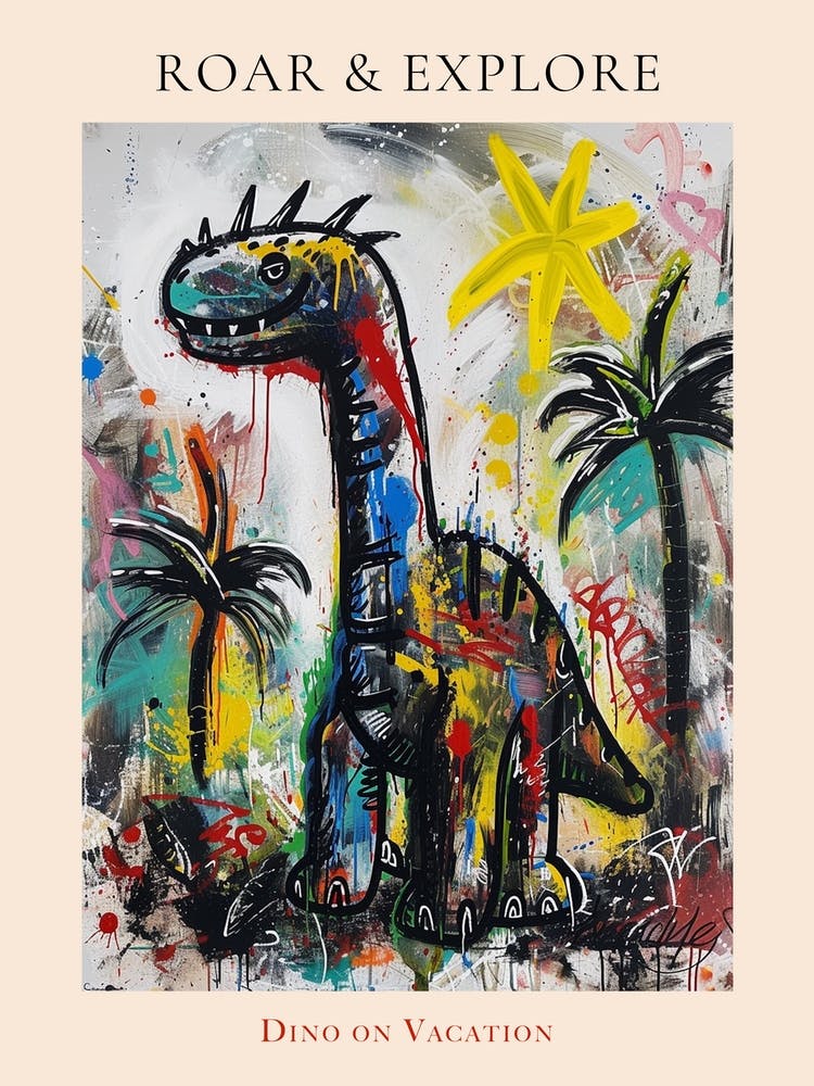 Dinosaur With Palm Trees Graffiti Inspired 1 Poster