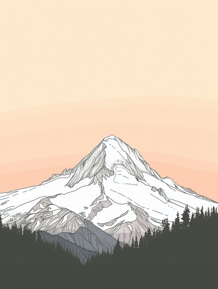 Mount Baker Usa Color Line Drawing 6
