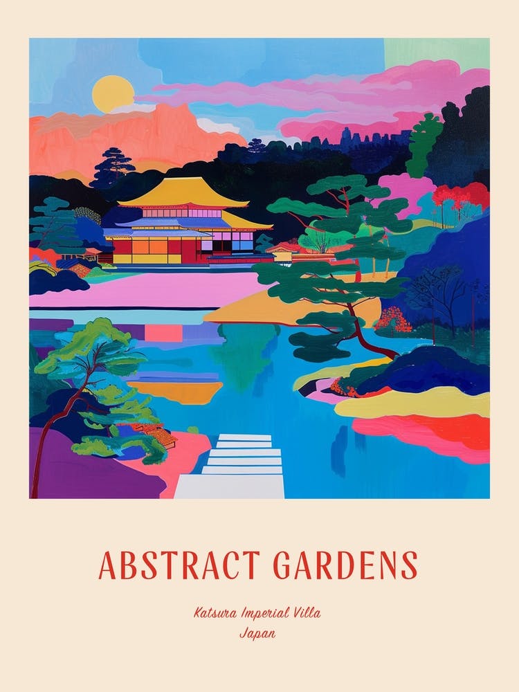 Colourful Gardens Katsura Imperial Villa Japan 2 Red Poster