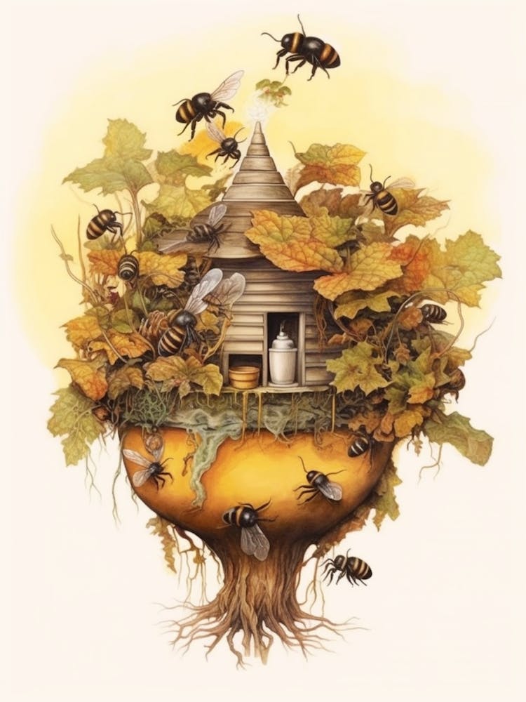 Giant Resin Bee Beehive Watercolour Illustration 4