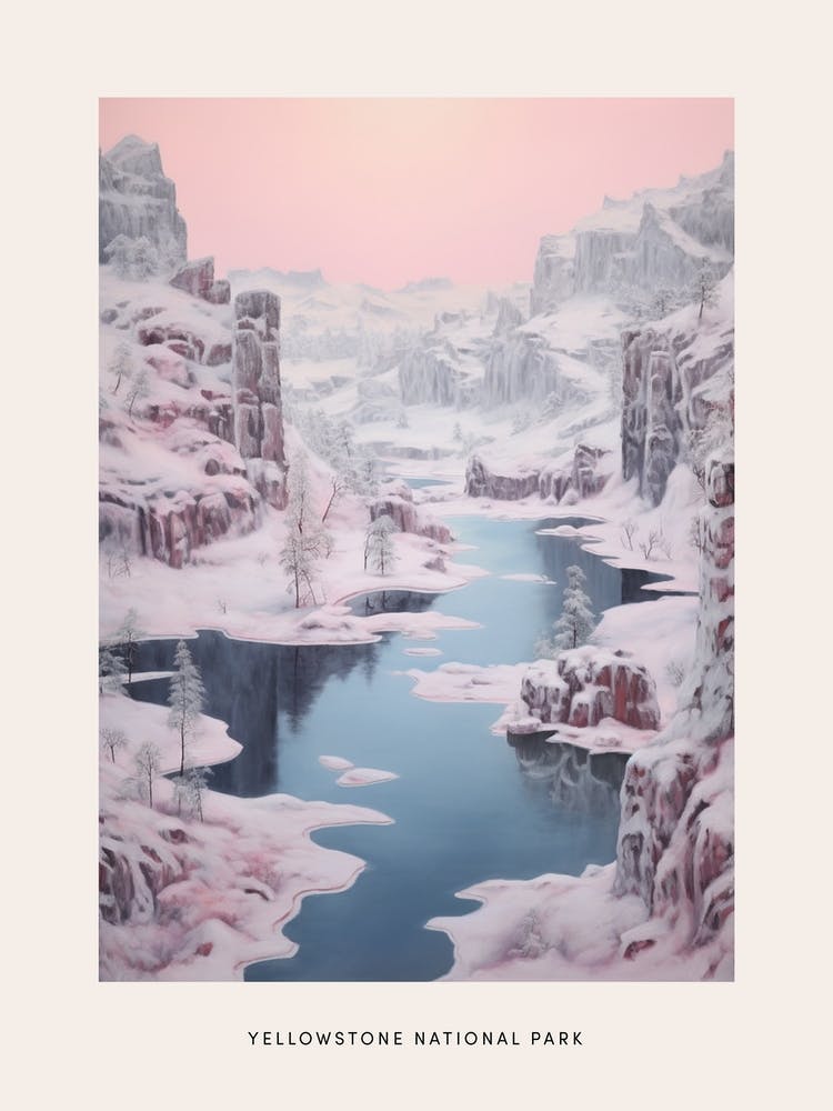 Dreamy Winter National Park Poster  Yellowstone National Park United States 1