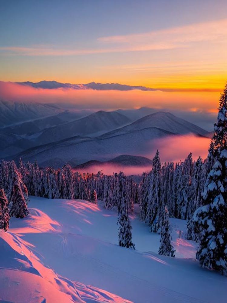 Shiga Kogen, Japan Sunrise Skiing Poster