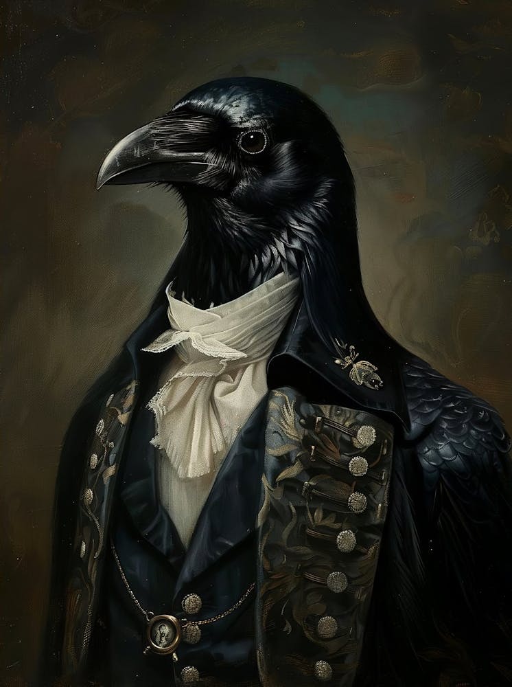 Victorian Animal Portrait, Dressed Animal Print, Royal Crow Poster, Altered Art, Renaissance Animal Printable Art, Animal Lover Gift