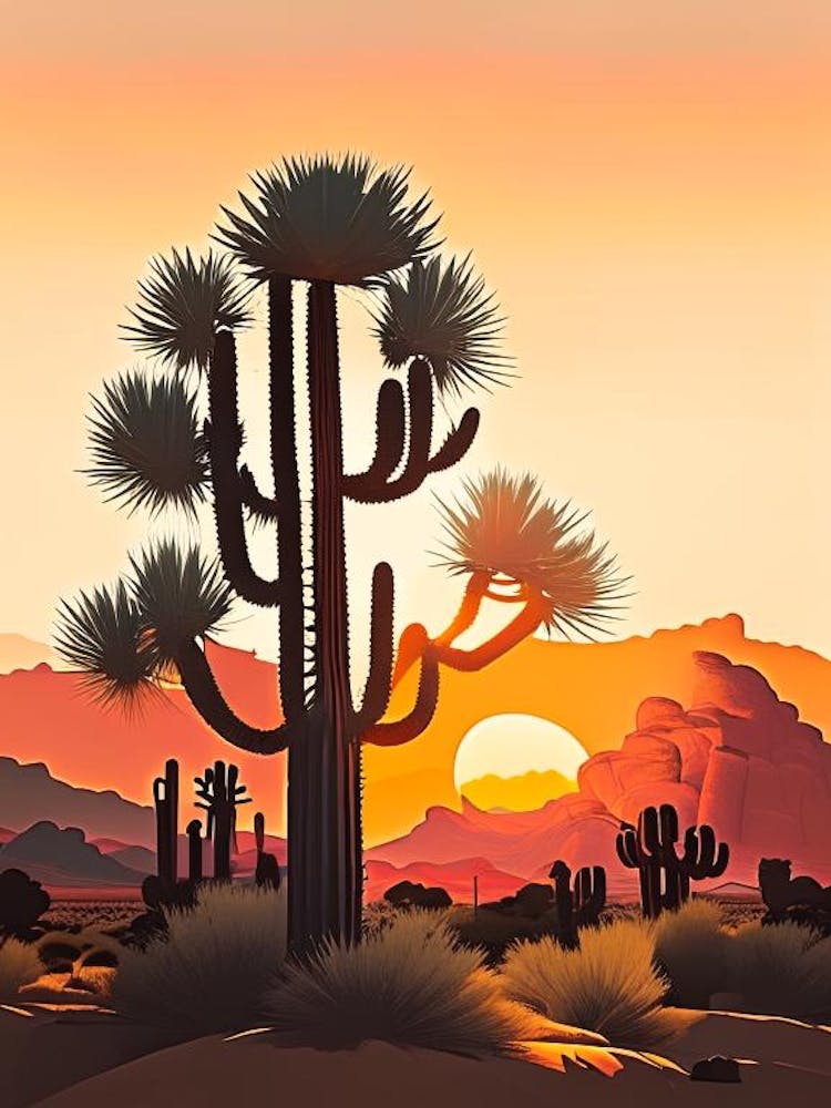 Joshua Trees At Sunrise Retro Illustration (5)