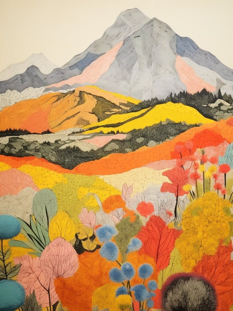 Mount Etna Italy 2 Colourful Mountain Illustration