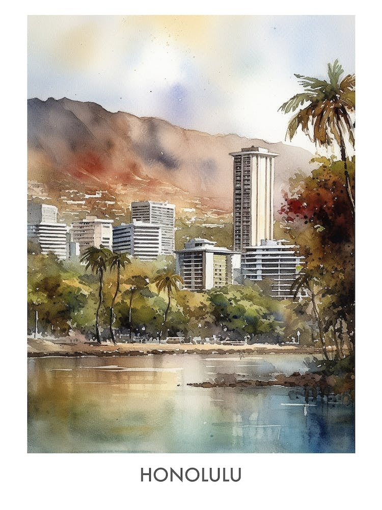 Honolulu Watercolor 3travel Poster