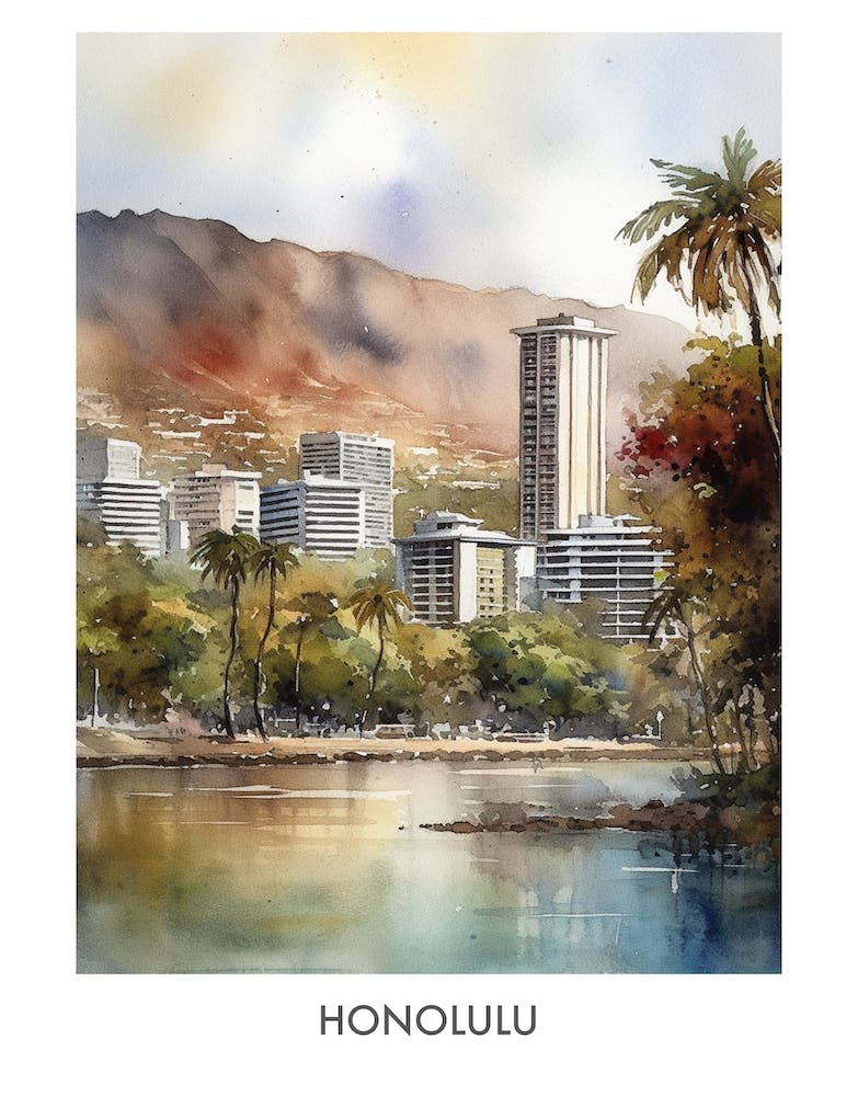 Honolulu Watercolor 3travel Poster