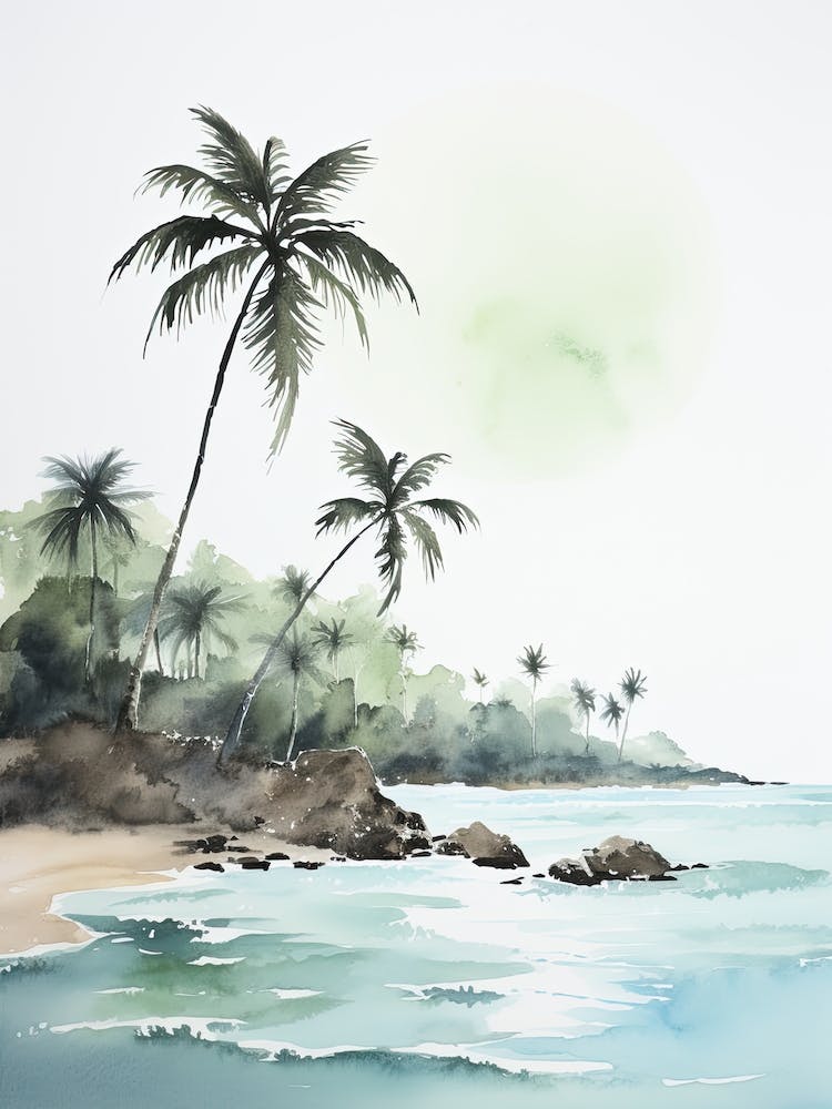 Watercolour Of Punaluu Beach   Hawaii Usa 3