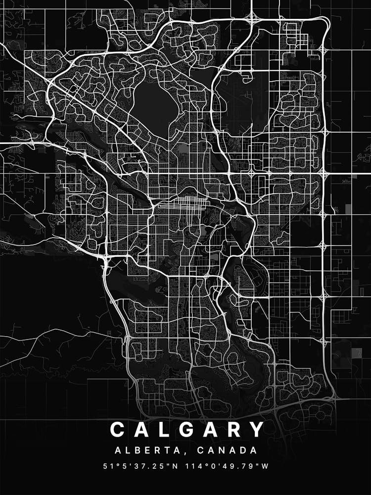 Calgary Alberta Canada Black Map