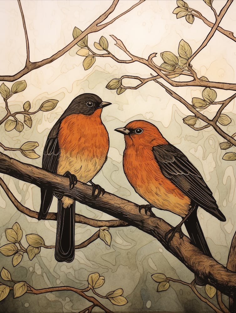 Art Nouveau Birds Poster Robin 2