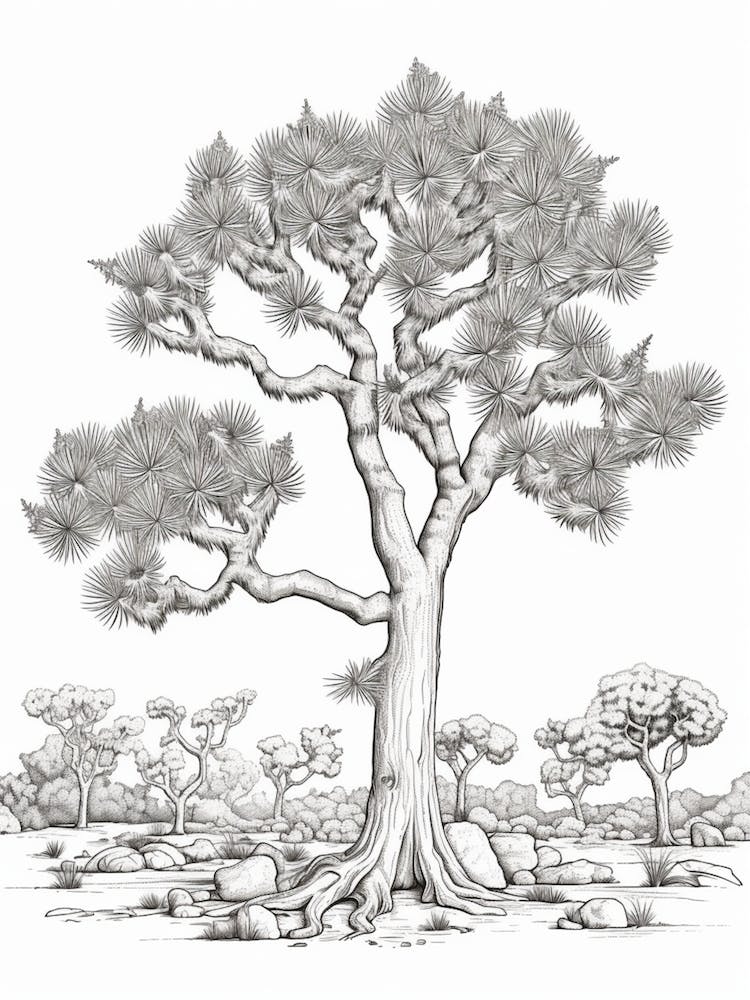 Detailed Drawing Of A Joshua Tree In The Style Of Jam 2