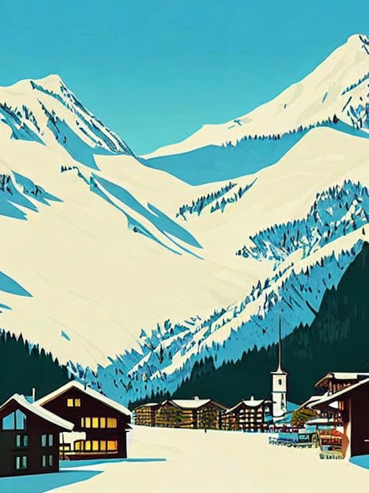 Verbier, Switzerland Midcentury Vintage Skiing Poster
