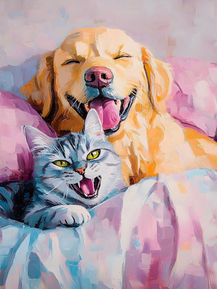 Golden Retriever And Cat