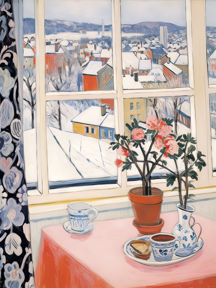 Le rebord de fenêtre d'Oslo Norvège Neige inspiré par Matisse 1