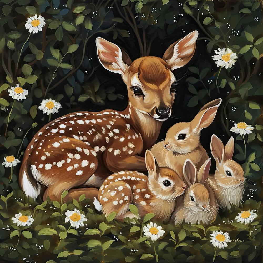 Fawn And Rabbits Fairycore Painting 3