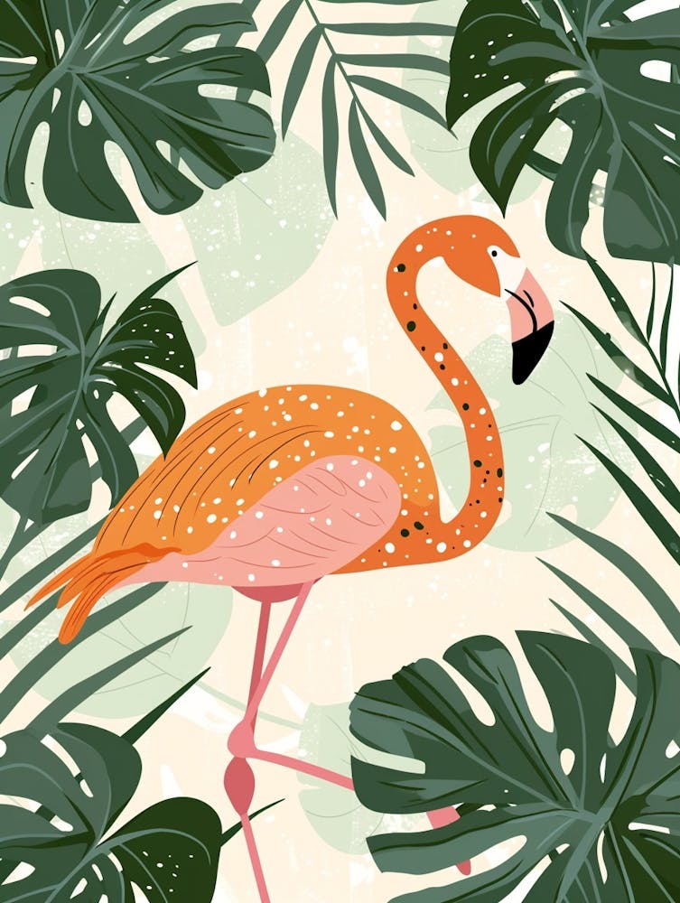 Jamess Flamingo und Monstera Deliciosa Boho-Druck 1