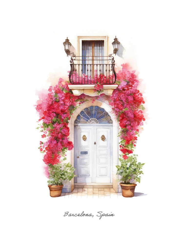 Barcelone, Espagne Portes Méditerranéennes Peinture Aquarelle 3 Affiche