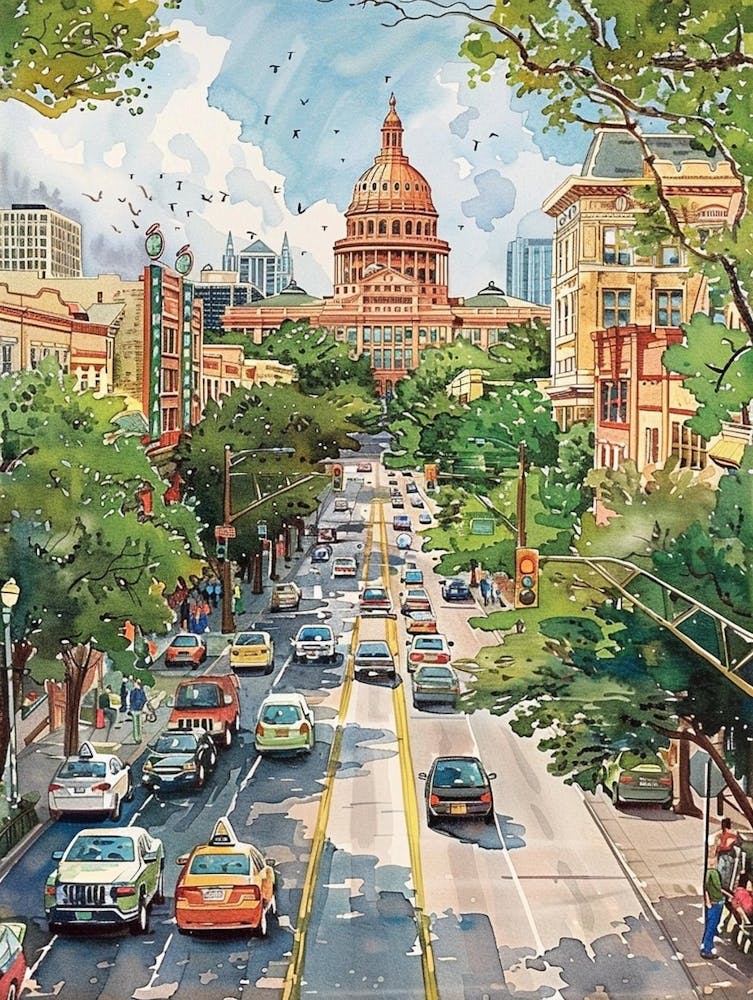 Storybook Illustration South Congress Avenue Austin Texas 1