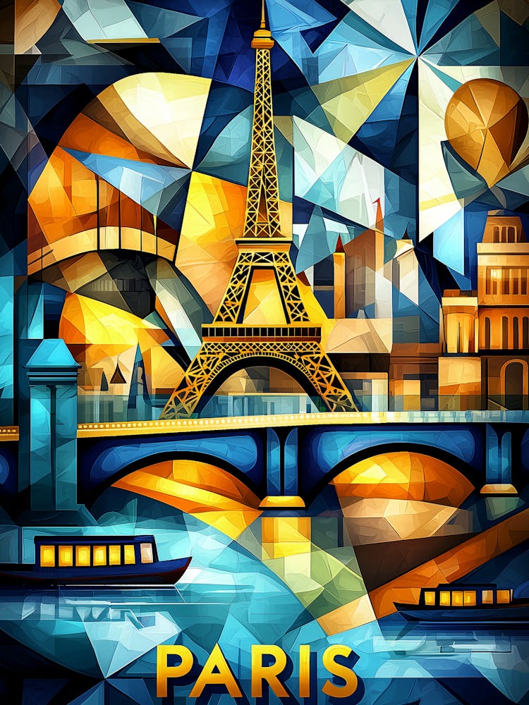 Paris Cubist Reflections Modern Geometric City Poster