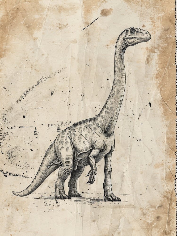 Plateosaurus Dinosaur Black Ink & Sepia Illustration 1