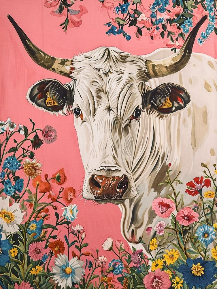 Floral Animal Painting Cow 2