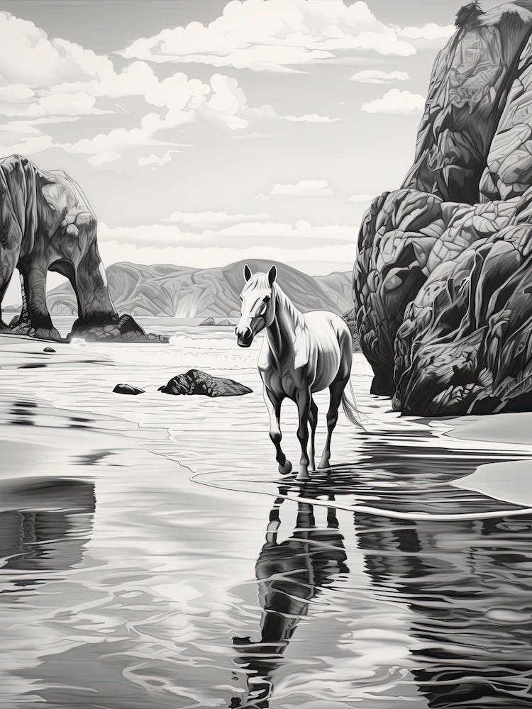 A Horse Oil Painting In Pfeiffer Beach California, Usa, Portrait 2