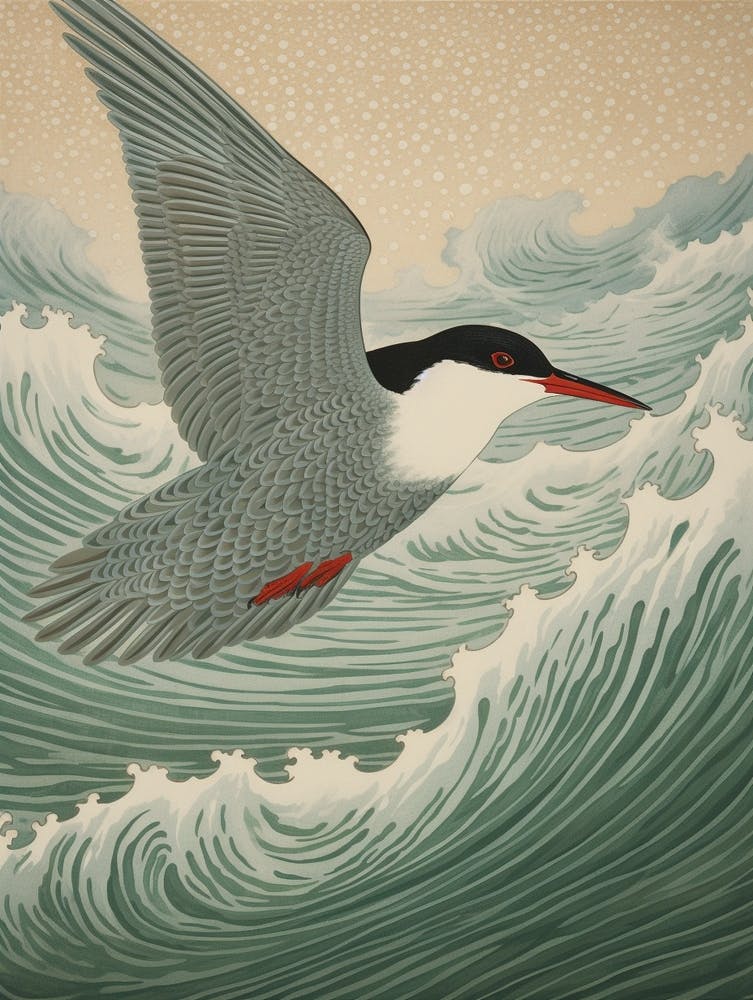 Ohara Koson Inspired Bird Painting Common Tern 4