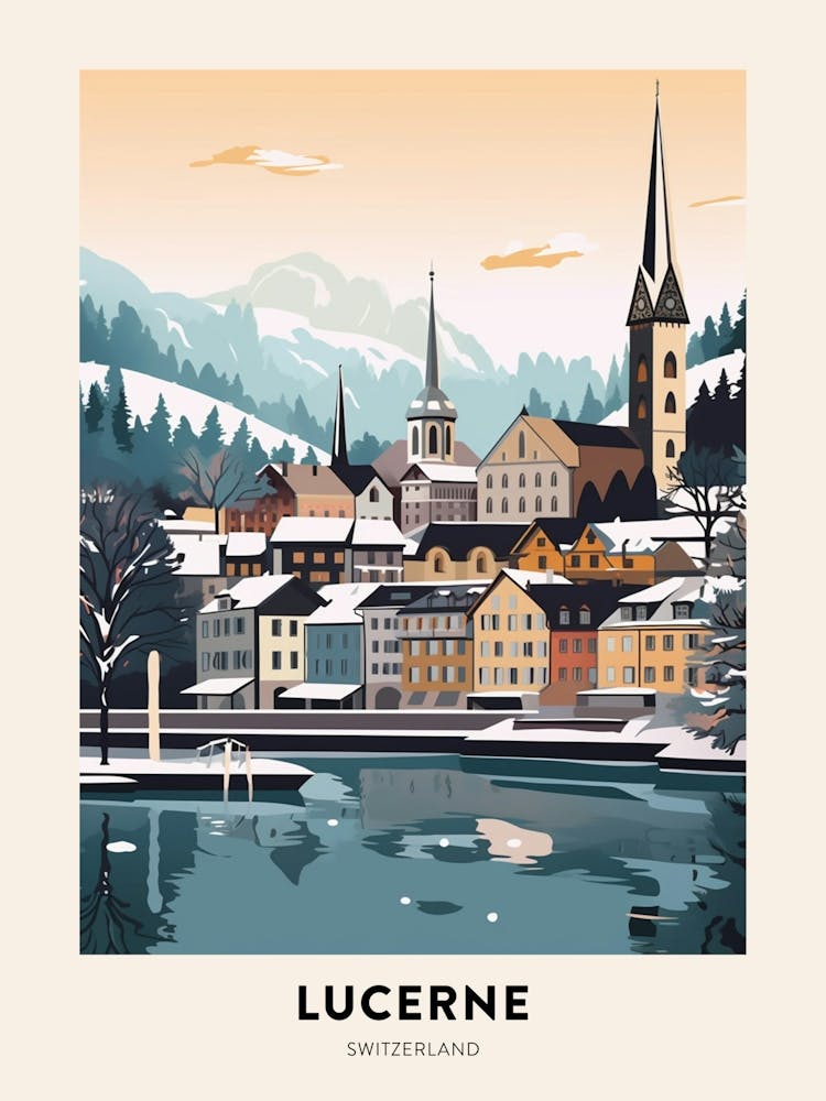 Vintage Winter Travel Poster Lucerne Switzerland 2