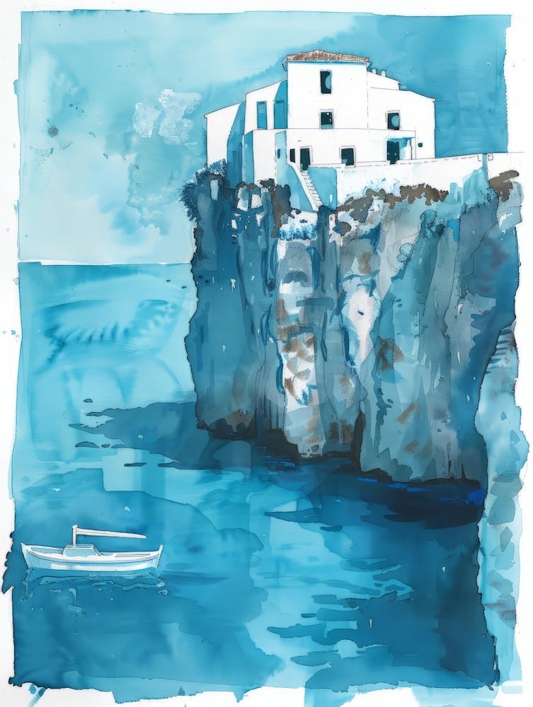 Blaues Haus auf der Klippe
