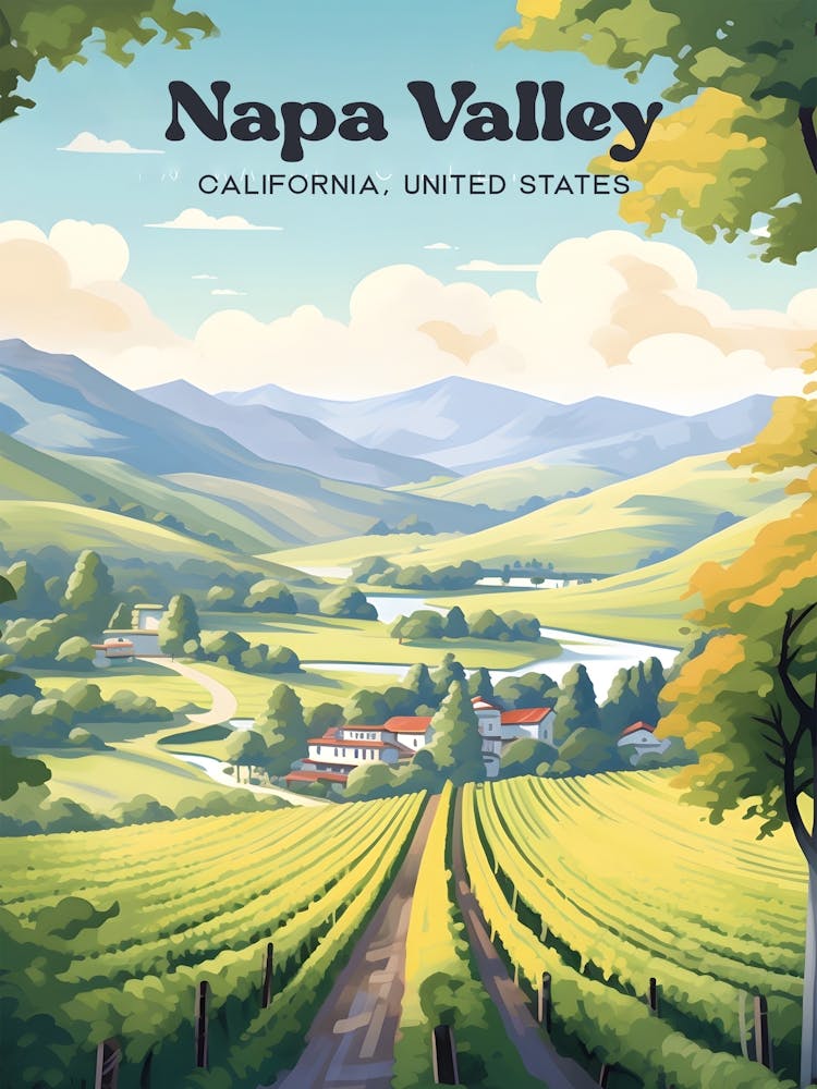 Napa Valley California United States Vineyard Modern Travel Art