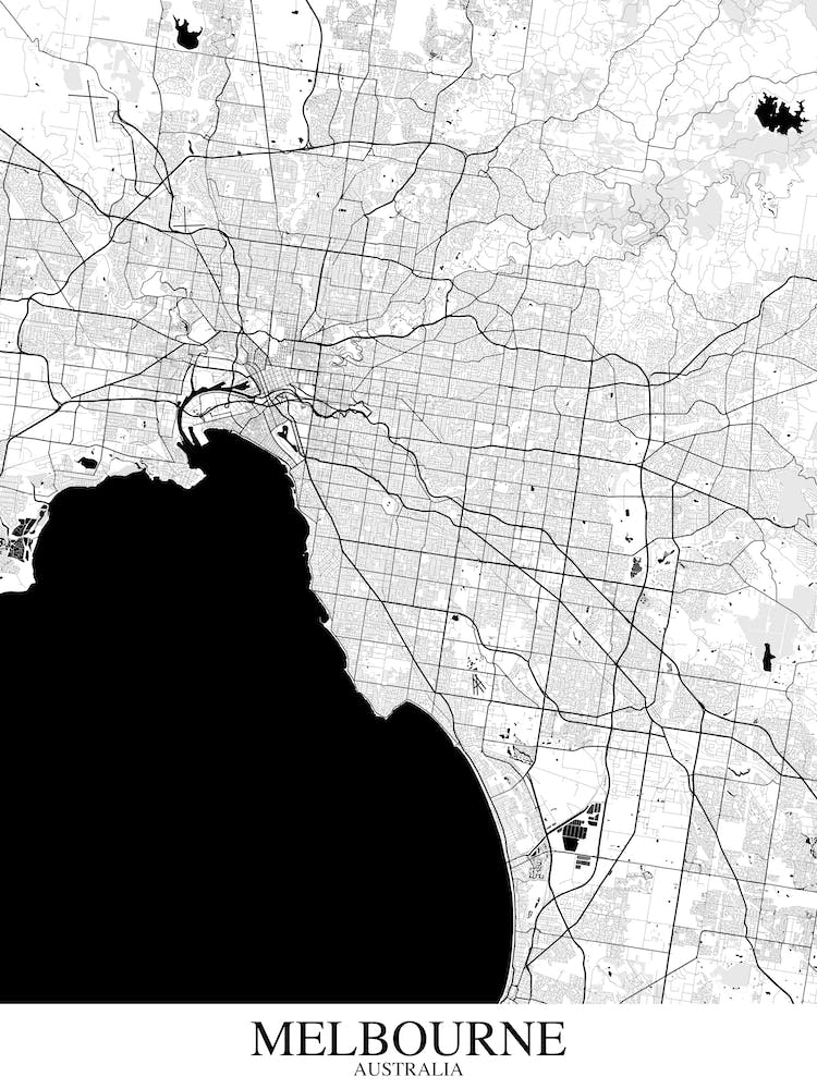 Melbourne White Black Map