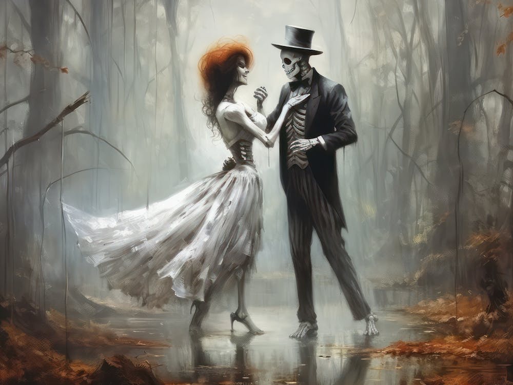 Dancing Skeletons Spooky Painting