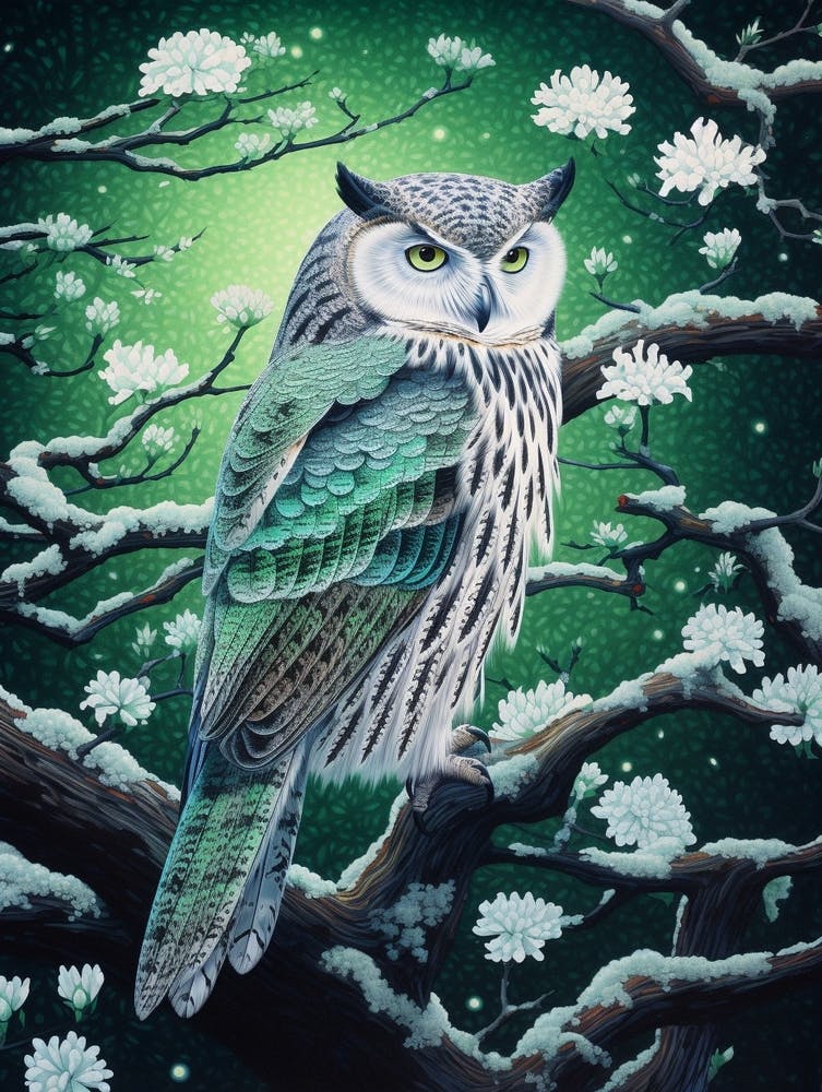 Ohara Koson Inspired Bird Painting Owl 2
