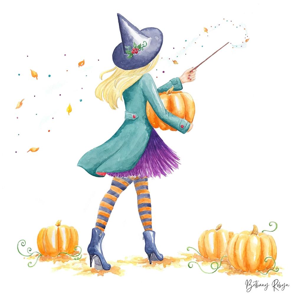 Witch With Pumpkins
