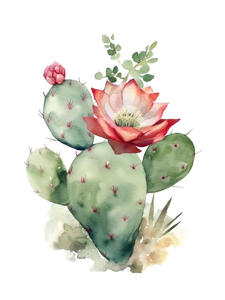 Strawberry Cactus Watercolour Drawing 4