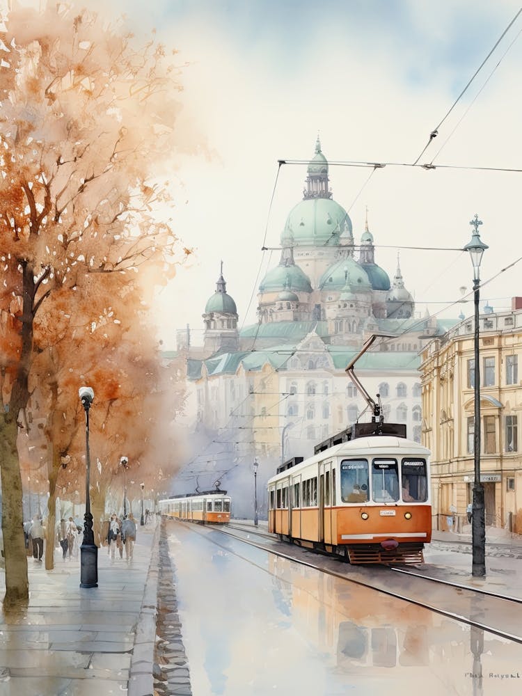 Helsinki Finland In Autumn Fall, Watercolour 1