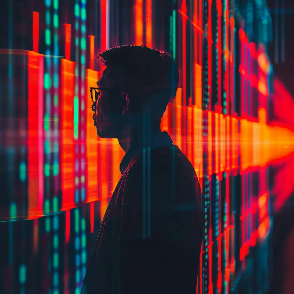 Man Standing In Front Of Neon Lights