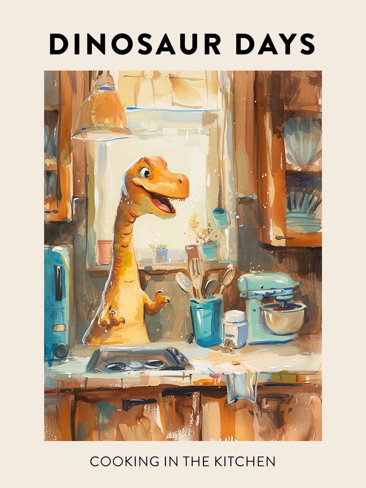 Dinosaur Cooking In The Kitchen Poster 3