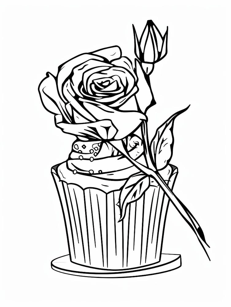 Rose Cupcake Line Drawing 3
