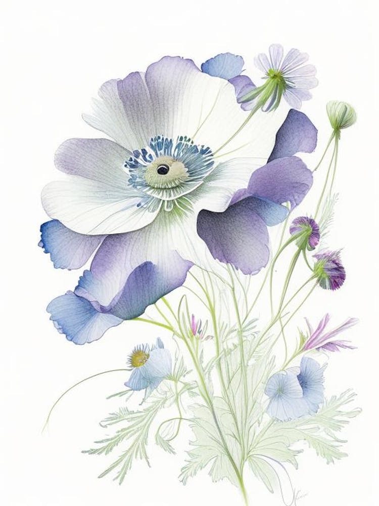 Anemone Floral Quentin Blake Inspired Illustration 3 Flower