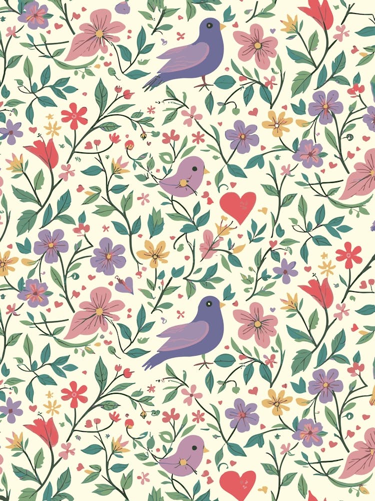 Blumen und Vögel - Valentinstag-Poster