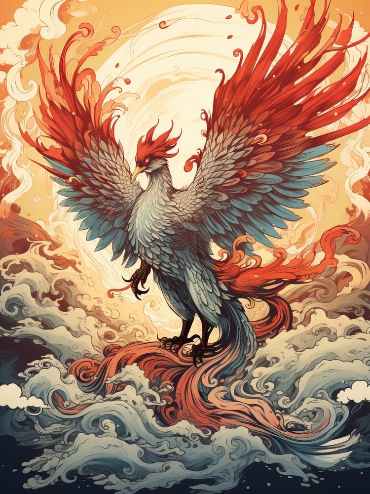 Phoenix Tierzeichnung im Stil von Ukiyo-e 2