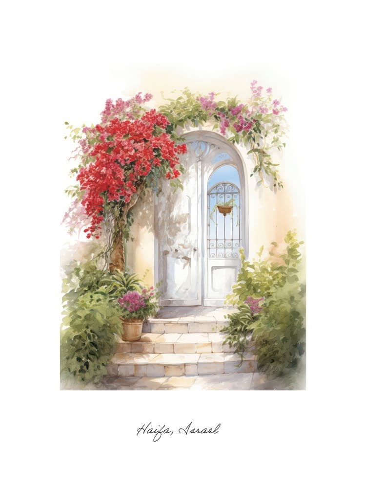 Haifa, Israel   Mediterranean Doors Watercolour Painting 3 Poster