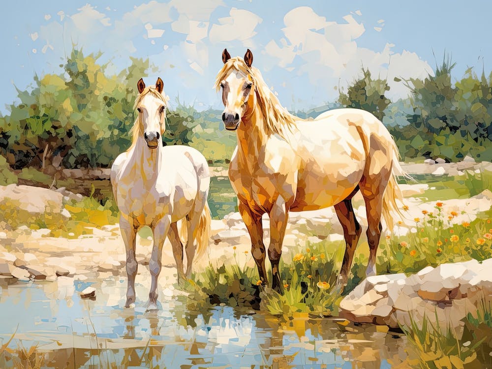 Horses Painting In Corsica, France, Landscape 4