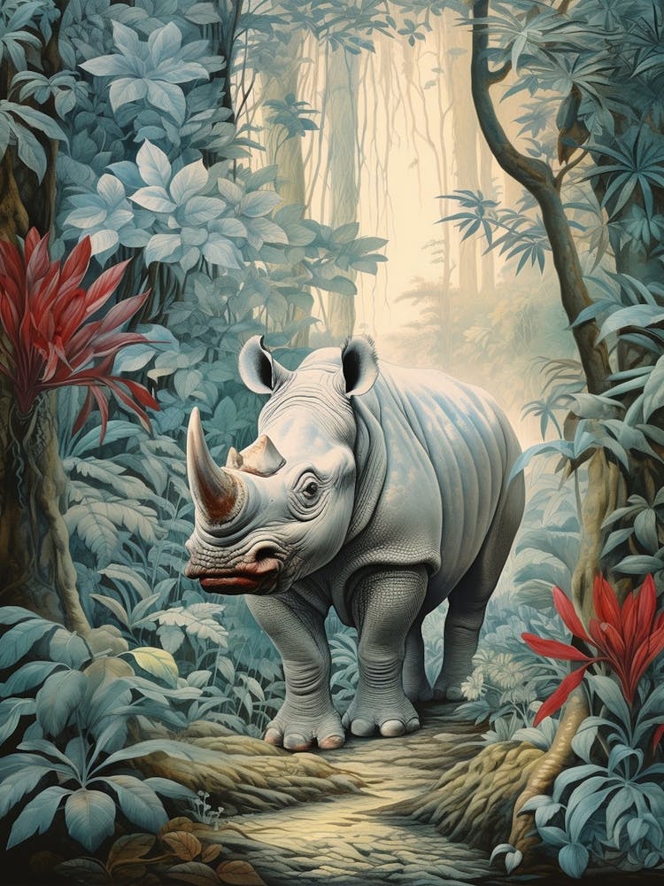 Vintage Style Wildlife Illustration Of A Rhino