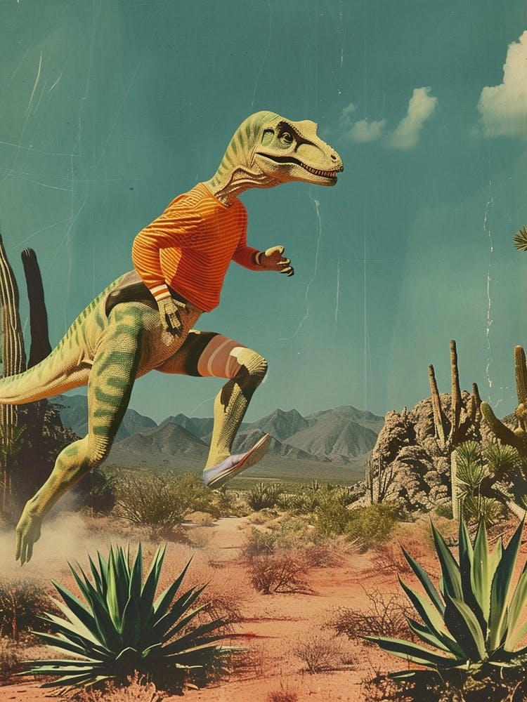 Retro Dinosaur Hiking Collage 1