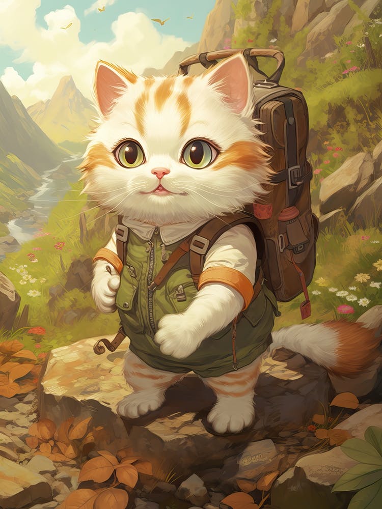 Kawaii Cat Drawings Hiking 6