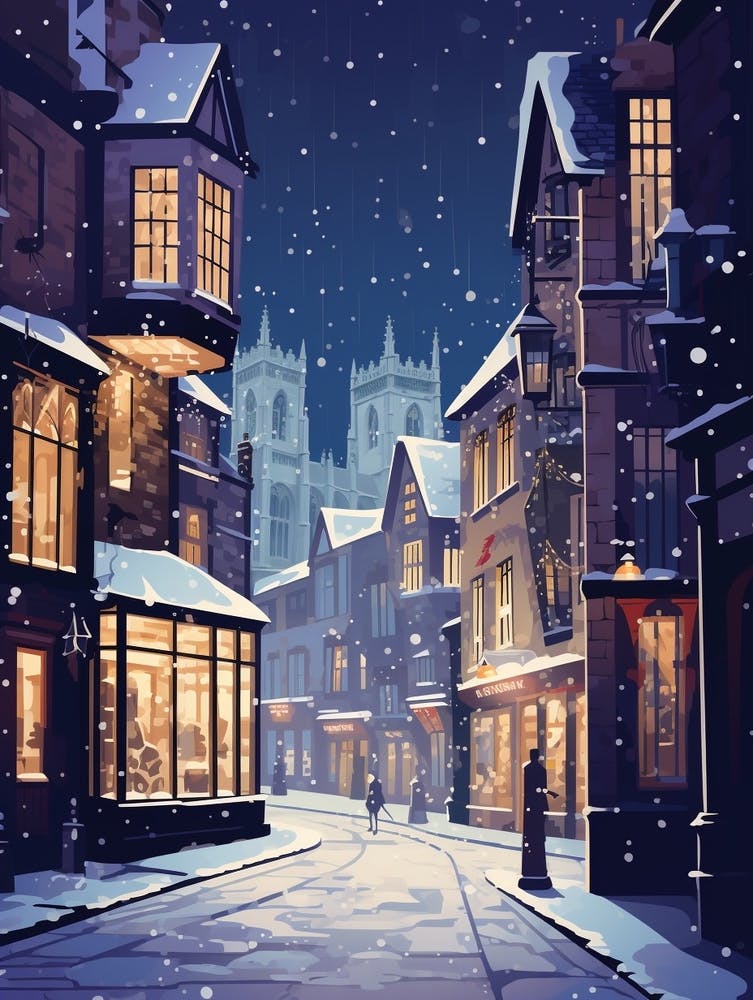 Winter Travel Night Illustration York United Kingdom 4